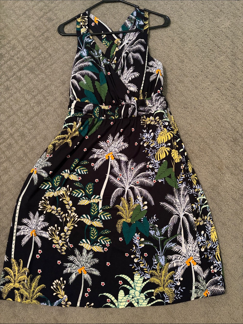 Soma Black Tropical Print Cross Back Bra Dress Women's